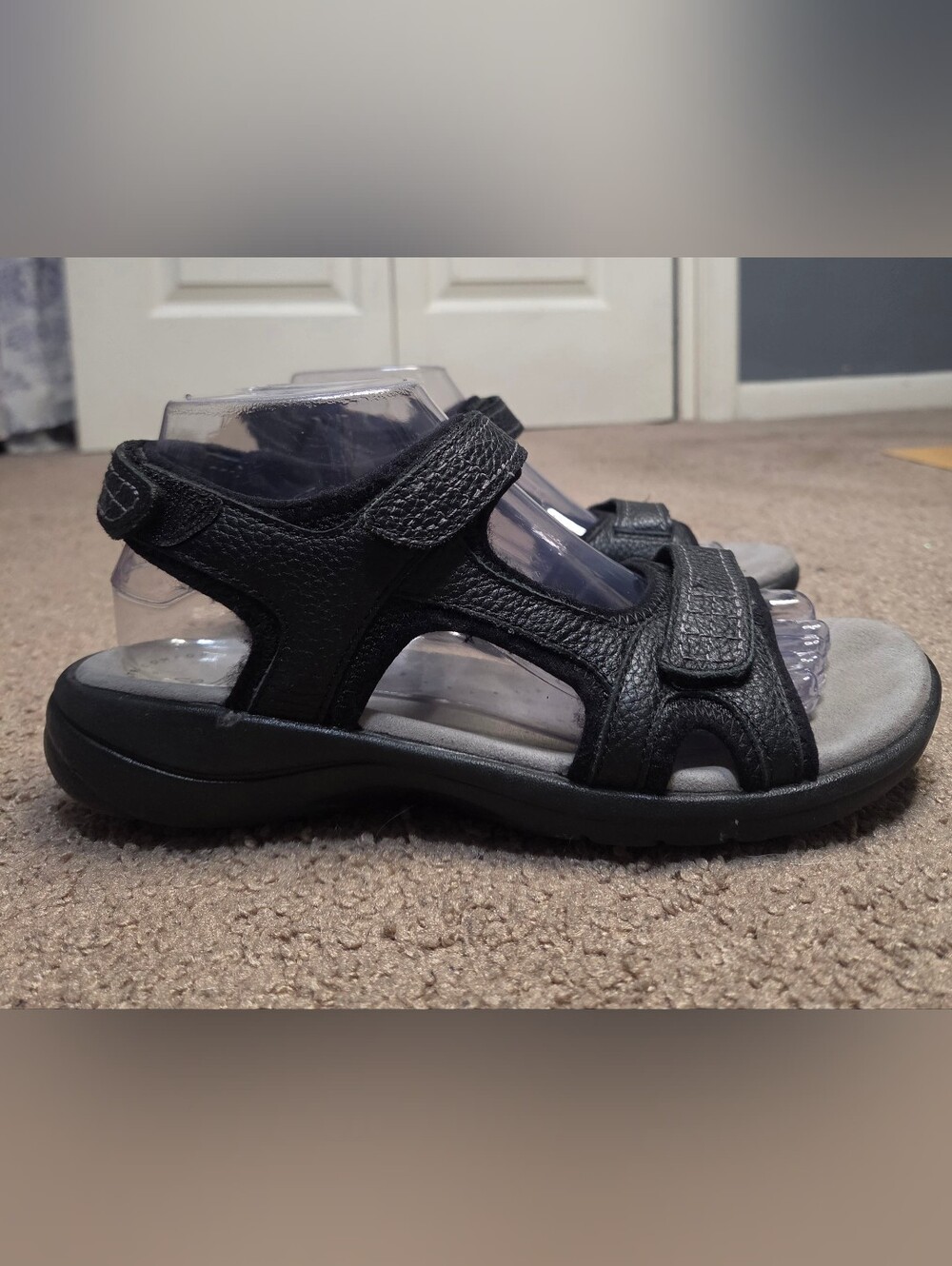 Clarks Women's Black Leather Adjustable Strap Sandals